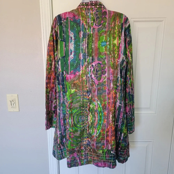 Soft Surroundings Mosaic Tunic Artsy Embroidery Tie Dye Jade Multi Womens Sz S - Picture 5 of 12
